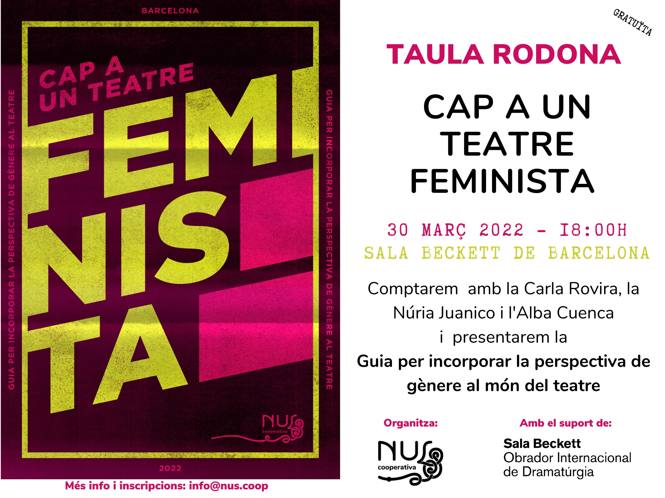 Cartell taula rodona cap a un teatre feminista sala beckett